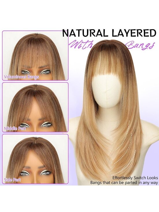 Women\'s Blonde Ombre Heat Resistant Middl Length Natural Layered Straight Wig main image 6